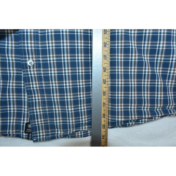 Ariat Pro Series Men's Shirt Size XXLT Navy Blue Plaid Short Sleeve Button Up - Picture 14 of 14